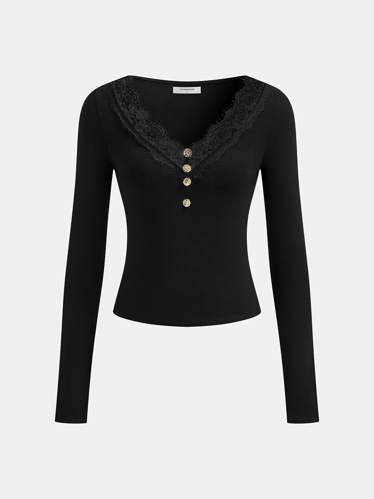 Lace Trim V-Neck Long-Sleeve Top sold by COMMENSE