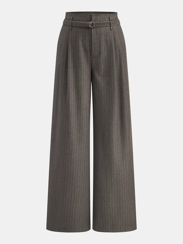 Belted Pinstripe Wide-Leg Pants sold by COMMENSE