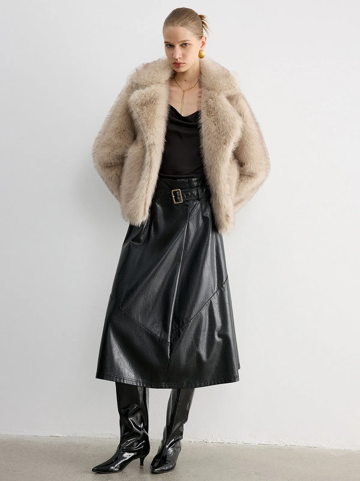 Wide Lapel Faux Fur Cropped Coat sold by COMMENSE product image thumbnail 3