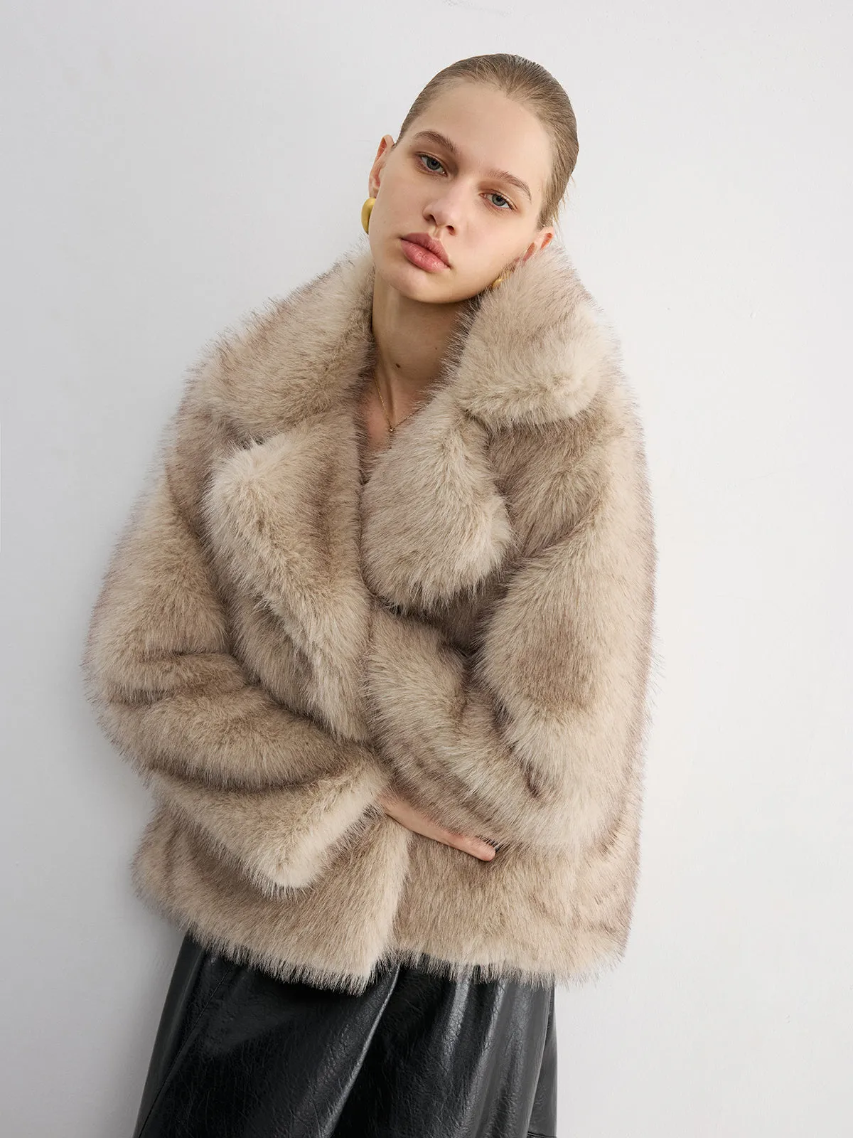 Wide Lapel Faux Fur Cropped Coat sold by COMMENSE product image thumbnail 5
