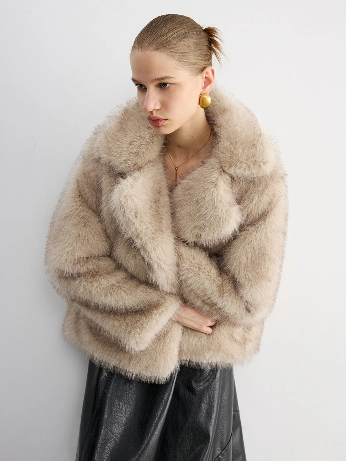 Wide Lapel Faux Fur Cropped Coat sold by COMMENSE