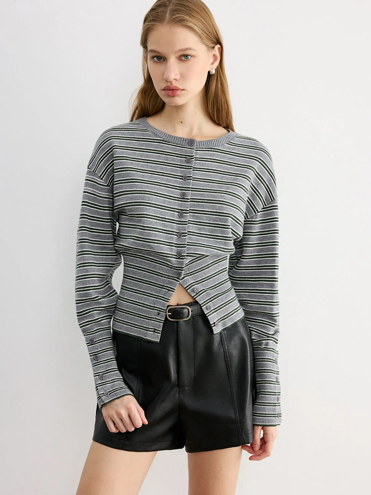 Waist Cinched Stripe Cardigan sold by COMMENSE product image thumbnail 3