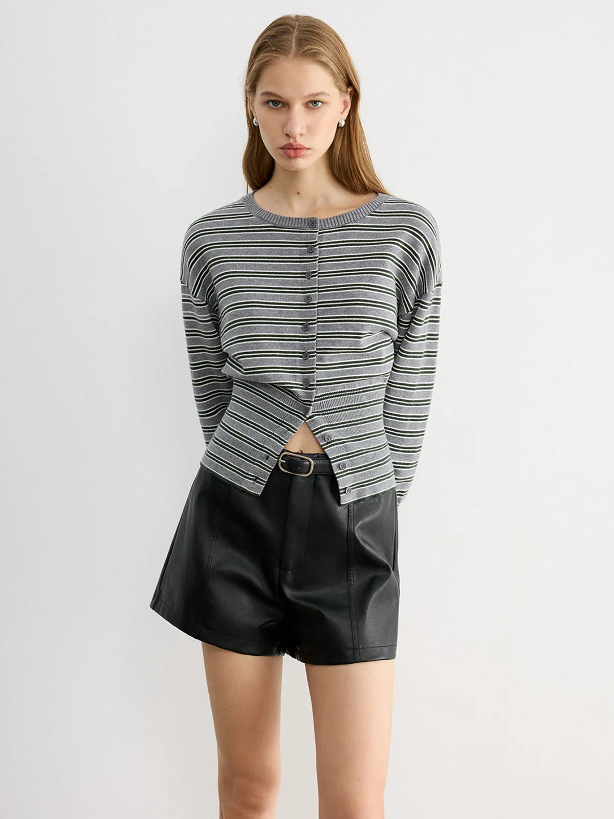 Waist Cinched Stripe Cardigan sold by COMMENSE product image thumbnail 4