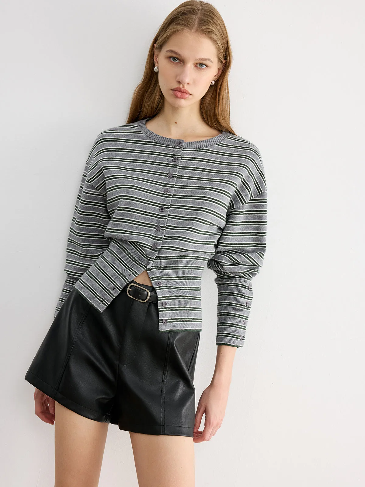 Waist Cinched Stripe Cardigan sold by COMMENSE product image thumbnail 2