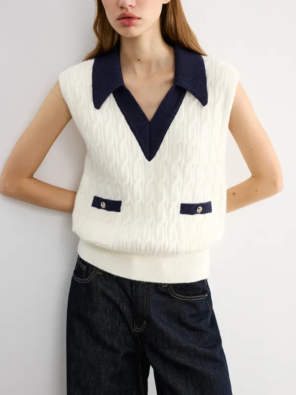 Collared Colorblock Knit Tank Top sold by COMMENSE