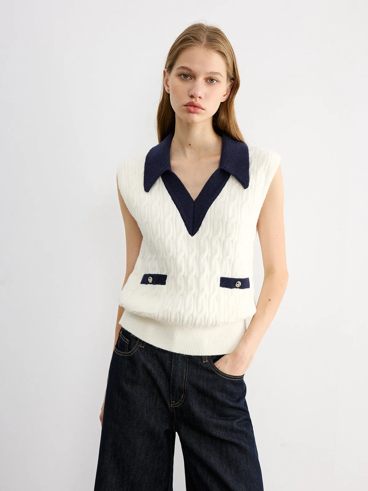 Collared Colorblock Knit Tank Top sold by COMMENSE product image thumbnail 3