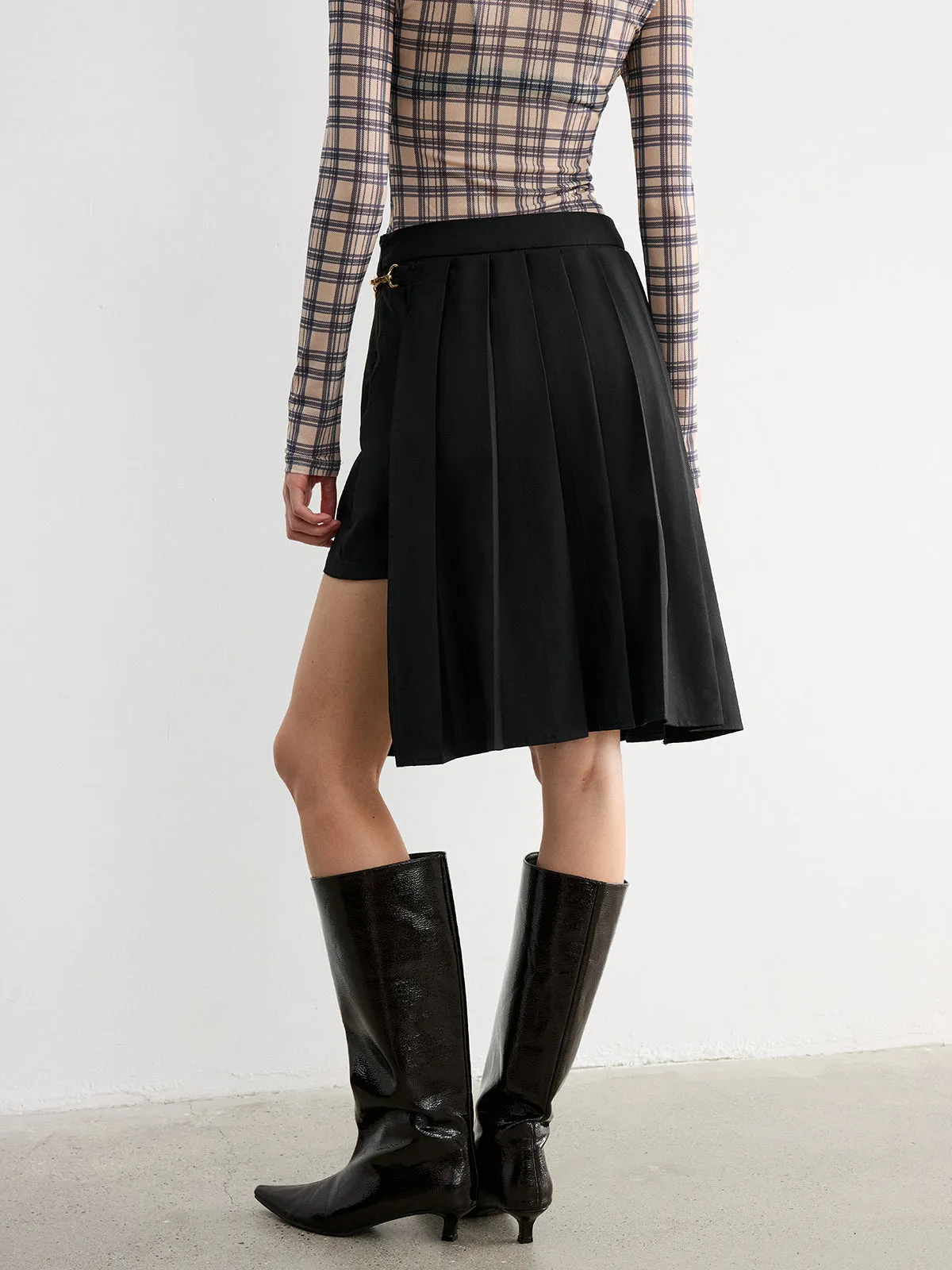 Horsebit Pleated Midi Skirt sold by COMMENSE product image thumbnail 5