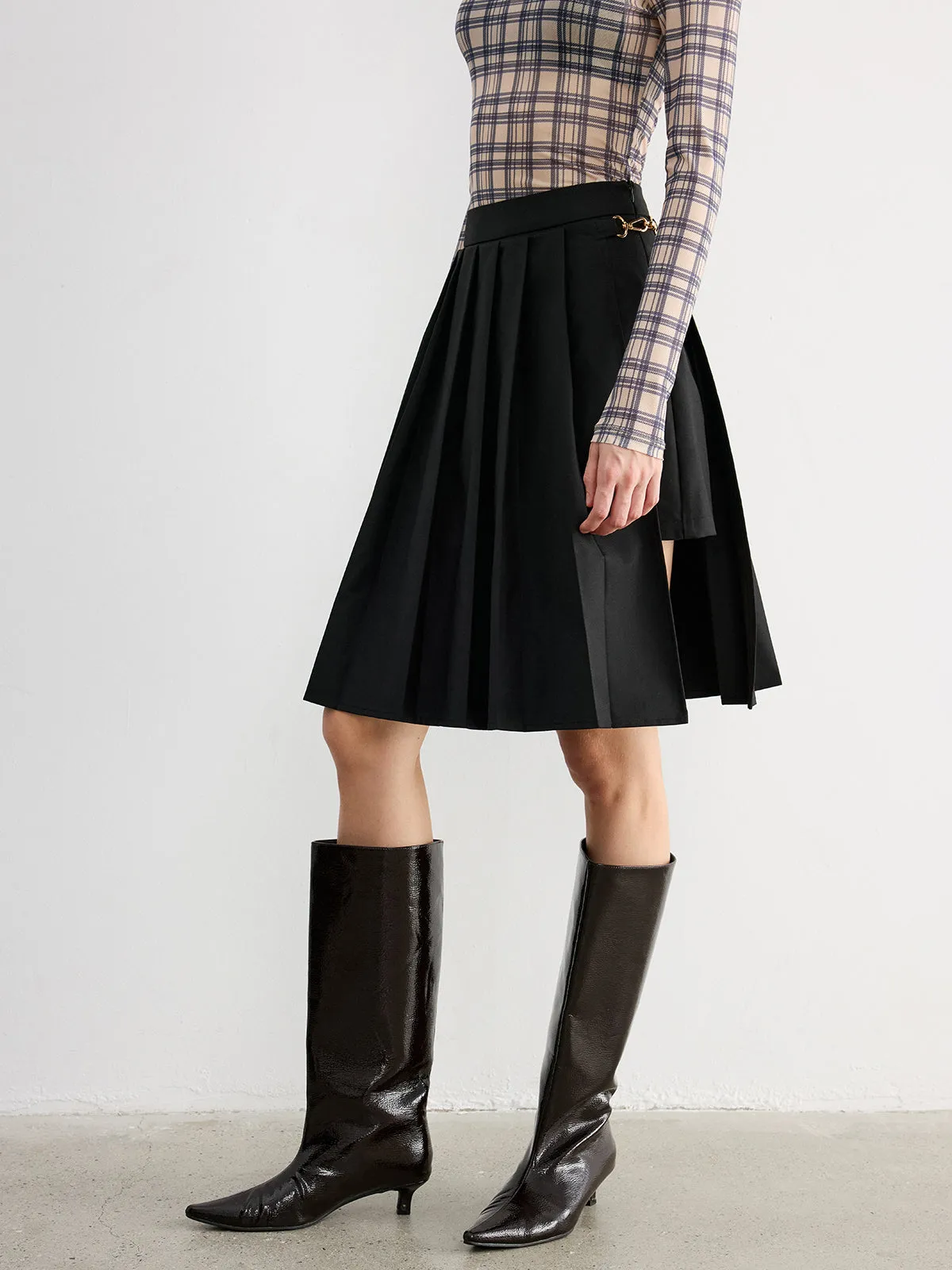 Horsebit Pleated Midi Skirt sold by COMMENSE