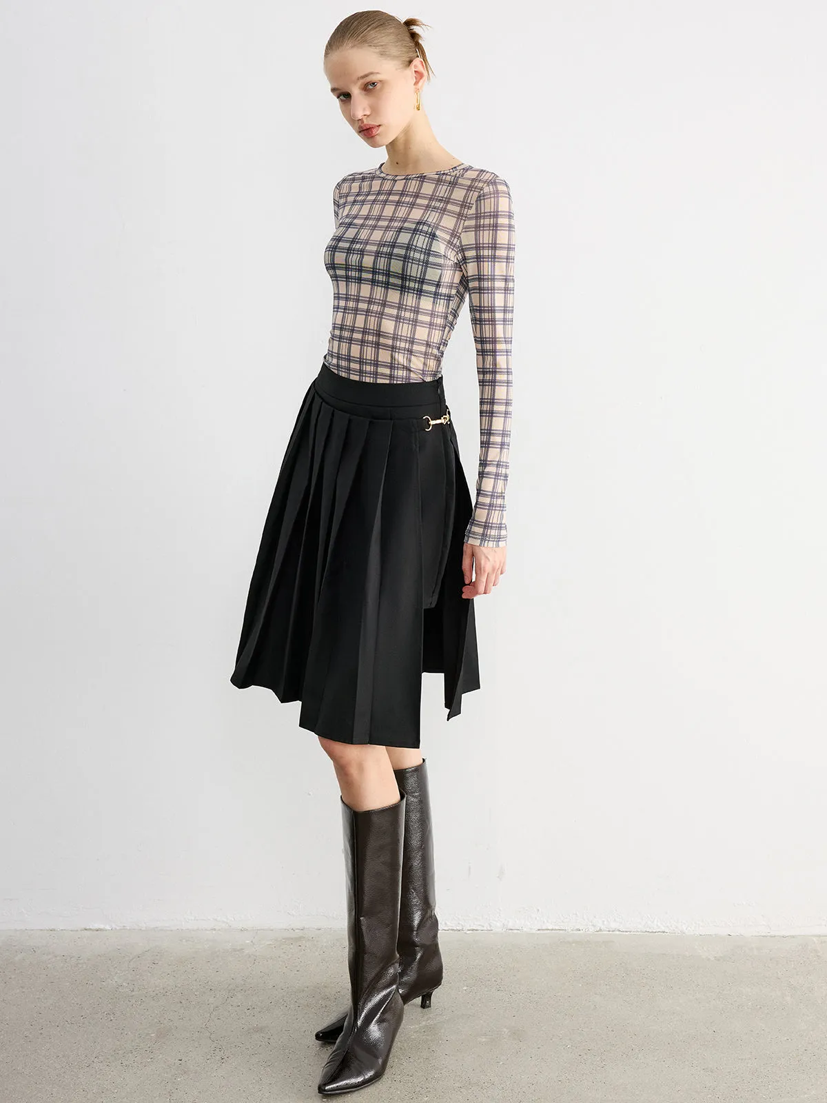 Horsebit Pleated Midi Skirt sold by COMMENSE product image thumbnail 3