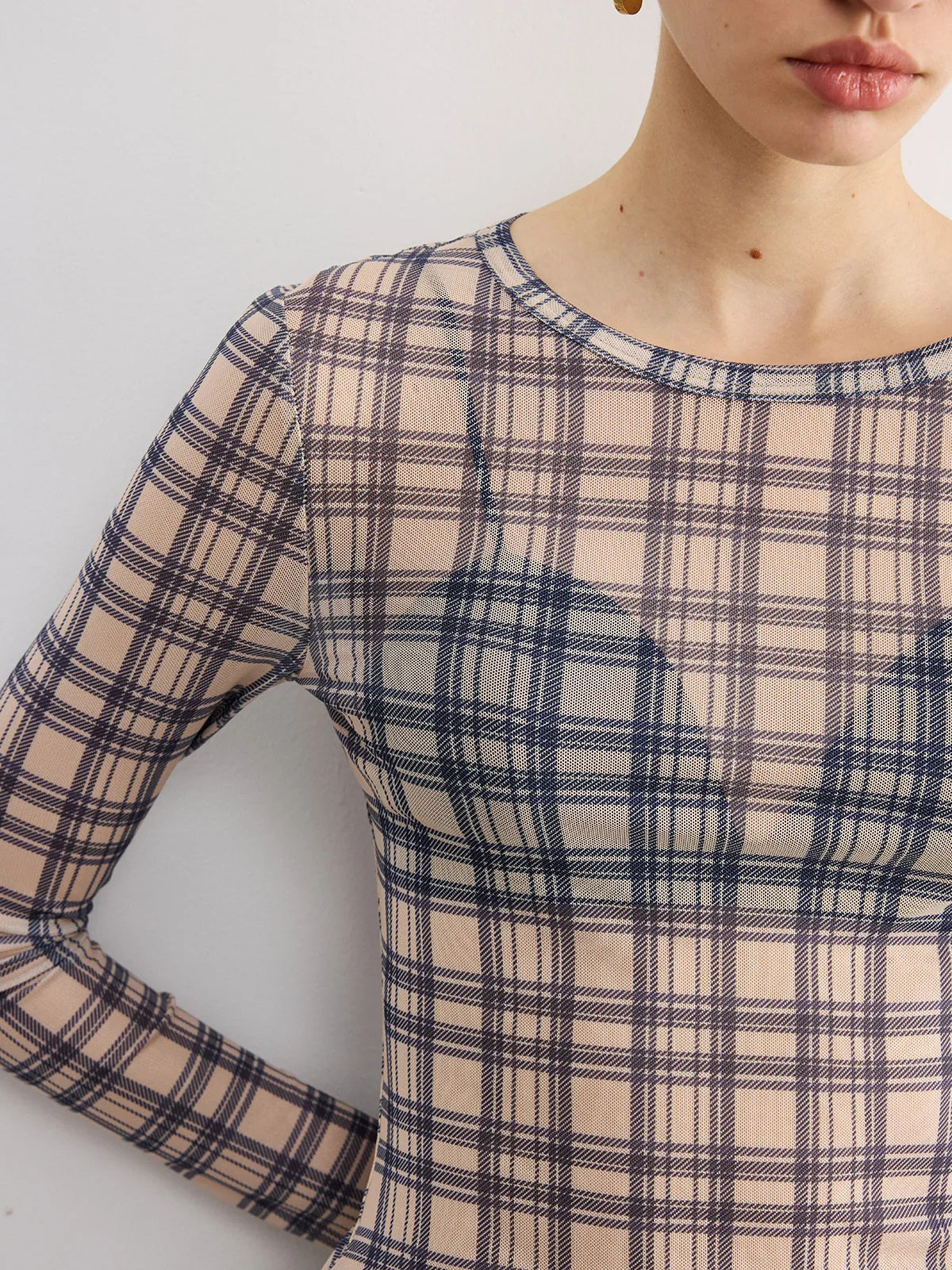 Plaid Sheer Long Sleeve Top sold by COMMENSE product image thumbnail 2