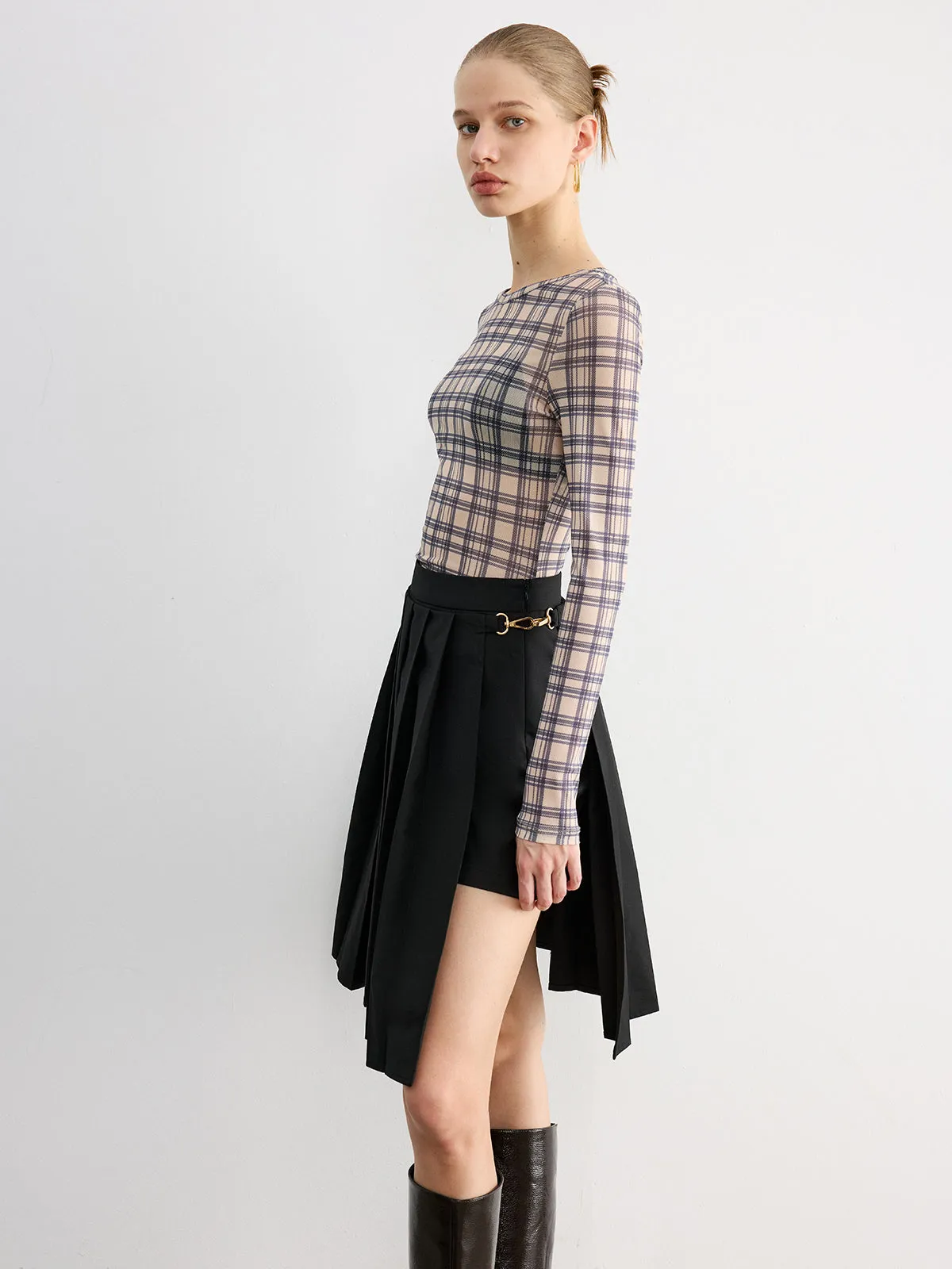 Plaid Sheer Long Sleeve Top sold by COMMENSE product image thumbnail 5