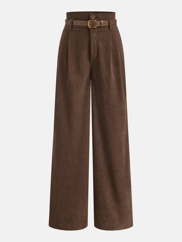 Belted Corduroy High-Waist Pants sold by COMMENSE