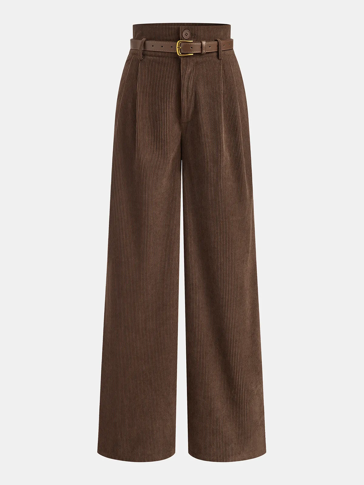 Belted Corduroy High-Waist Pants sold by COMMENSE
