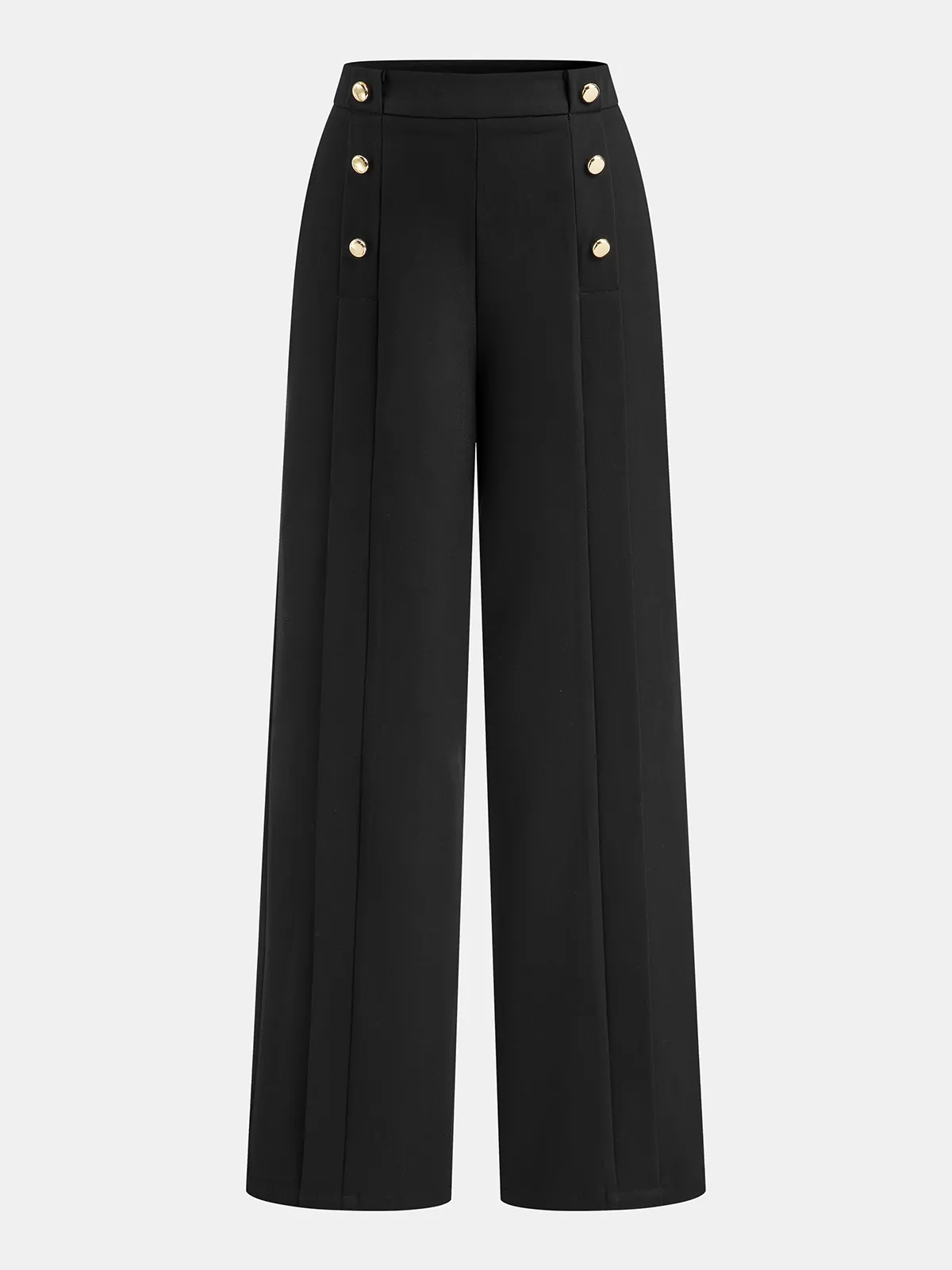 Metal Detail Mid-Waist Pleated Wide-Leg Pants sold by COMMENSE