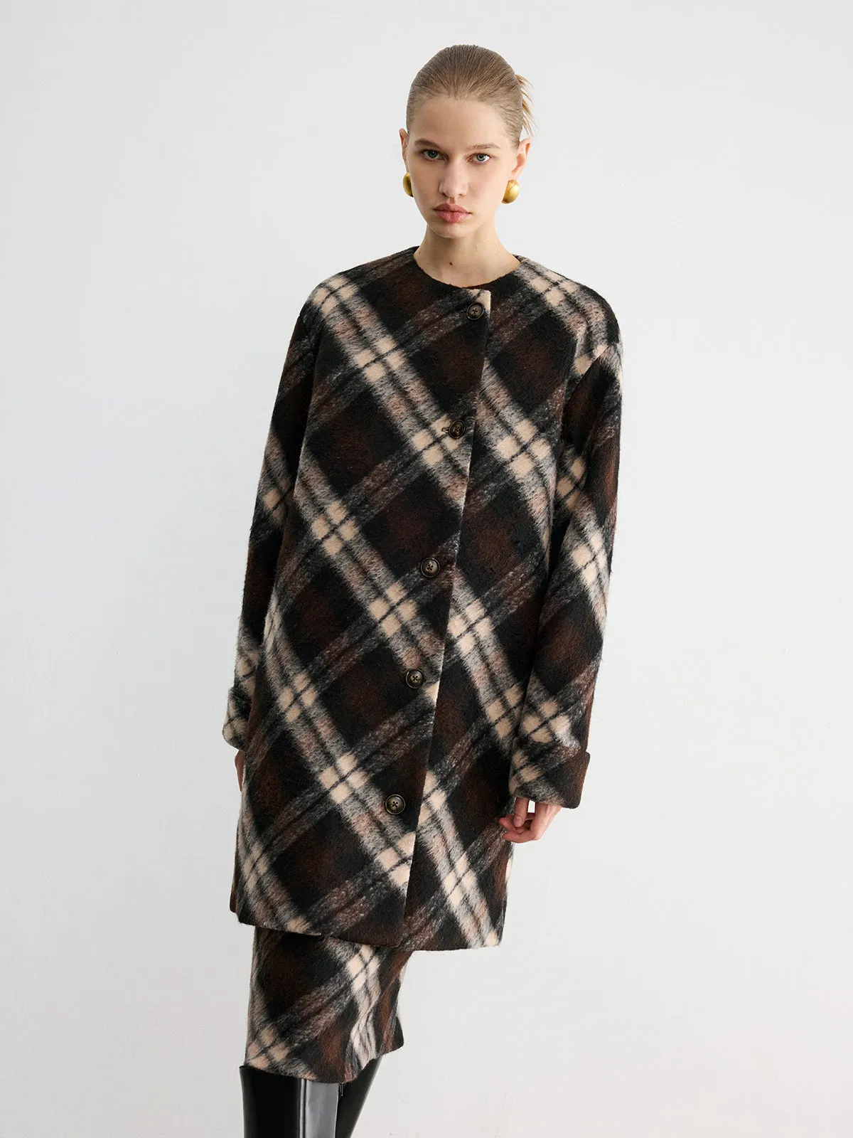 Plaid Wool-Blend Coat with Matching Scarf sold by COMMENSE product image thumbnail 3