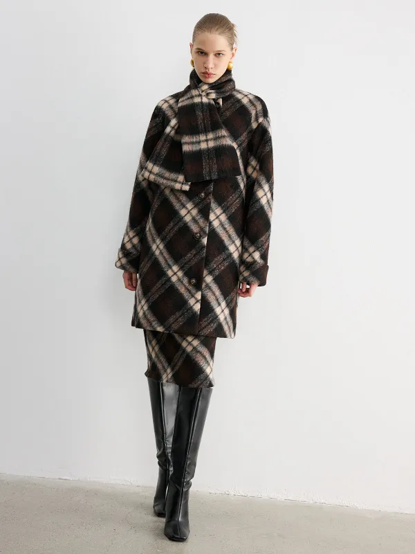 Plaid Wool-Blend Coat with Matching Scarf sold by COMMENSE