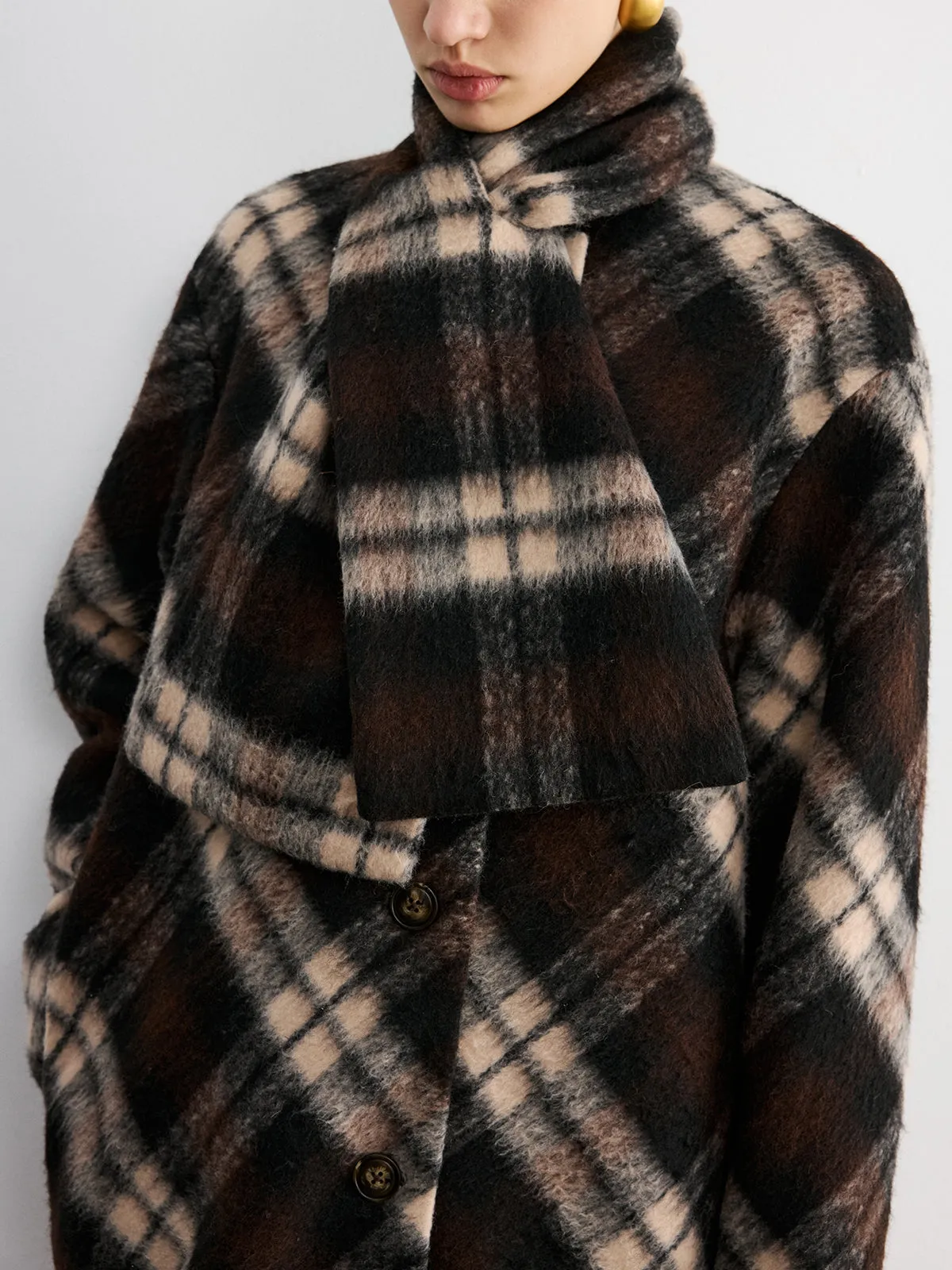 Plaid Wool-Blend Coat with Matching Scarf sold by COMMENSE product image thumbnail 5