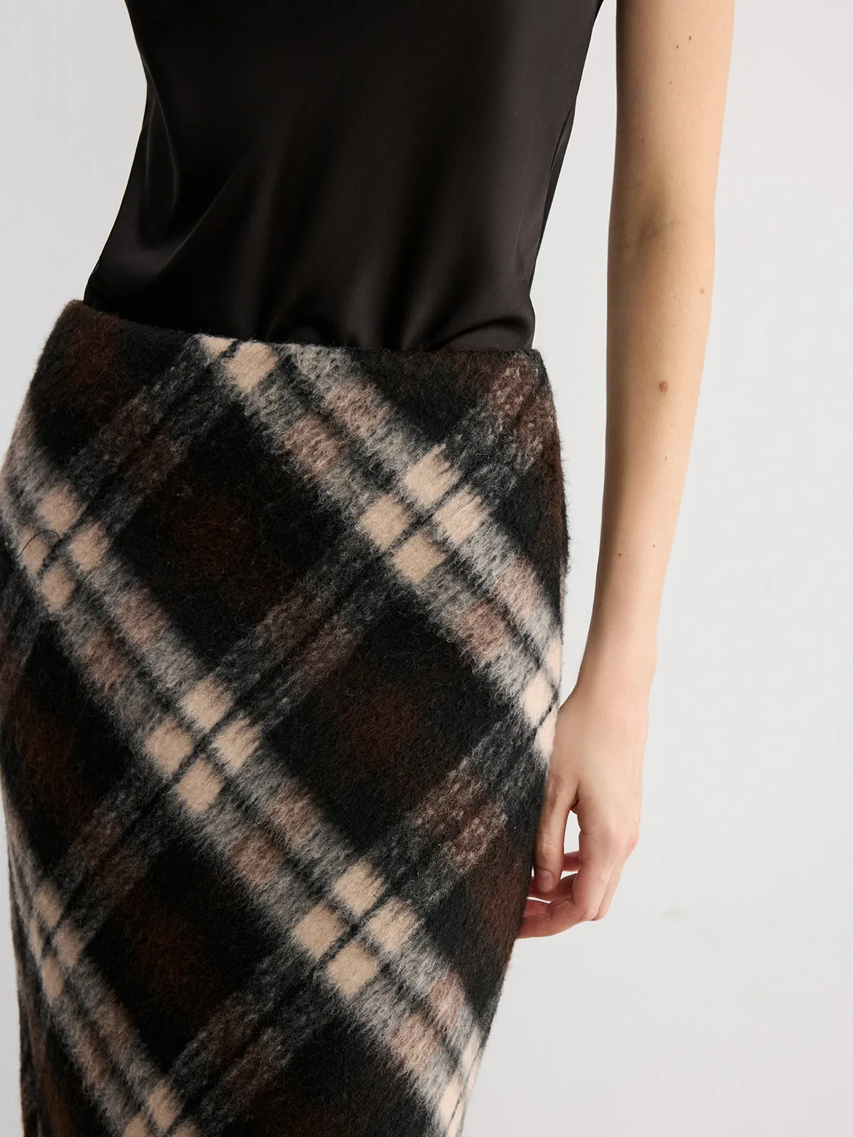 Plaid Wool-Blend Midi Pencil Skirt sold by COMMENSE product image thumbnail 5