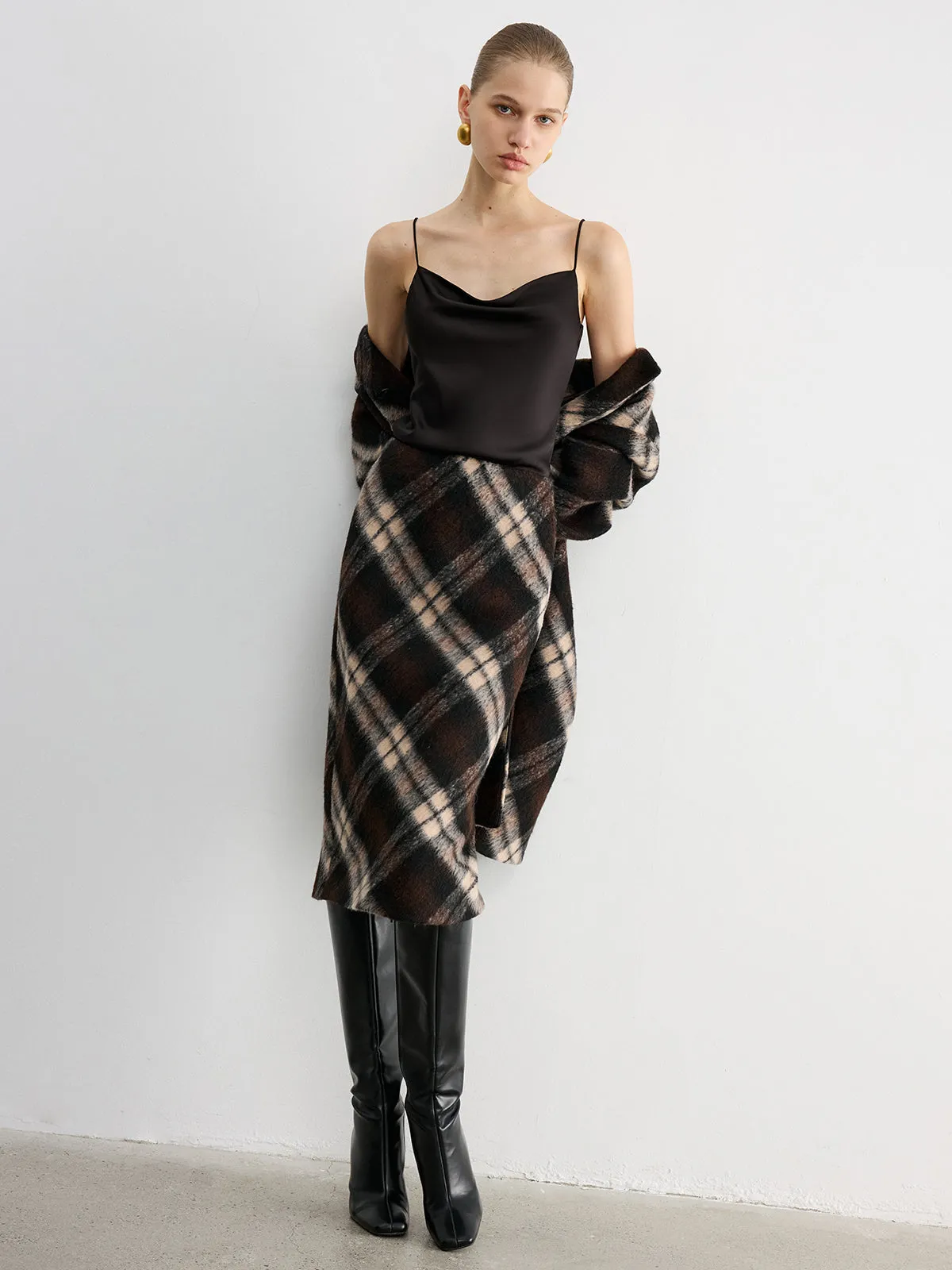 Plaid Wool-Blend Midi Pencil Skirt sold by COMMENSE product image thumbnail 2