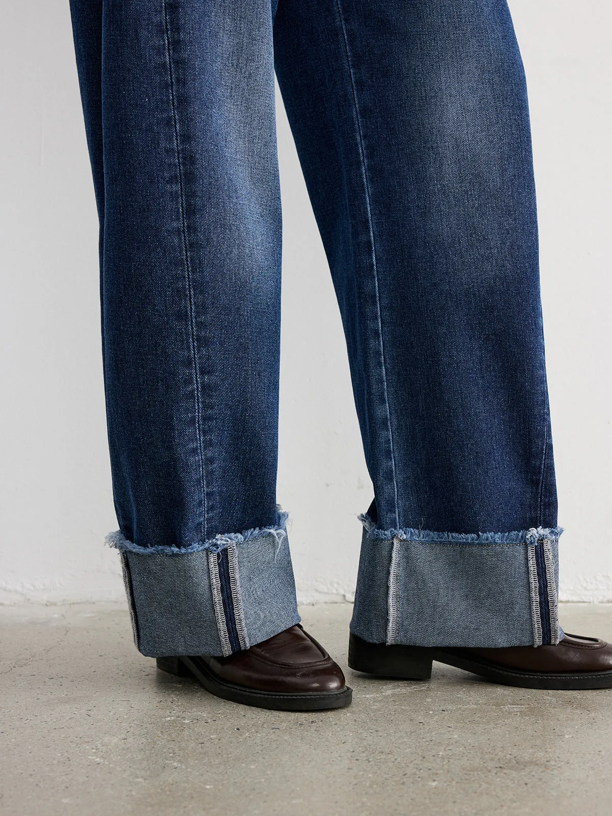 Frayed Cuffed Denim Wide-Leg Jeans sold by COMMENSE product image thumbnail 3