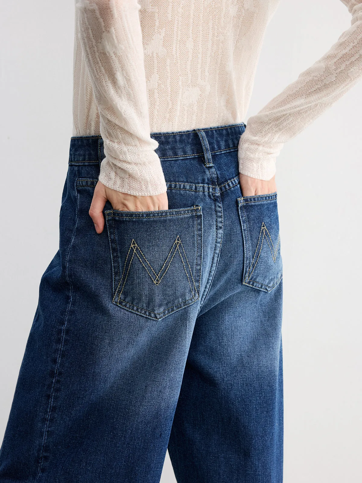 Frayed Cuffed Denim Wide-Leg Jeans sold by COMMENSE product image thumbnail 5