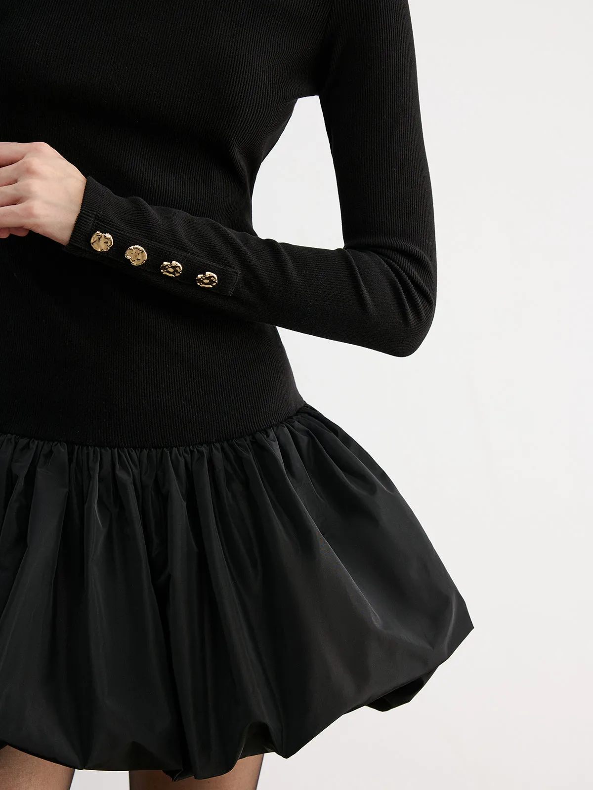 Bubble Hem Long-Sleeve Knit Mini Dress sold by COMMENSE product image thumbnail 5