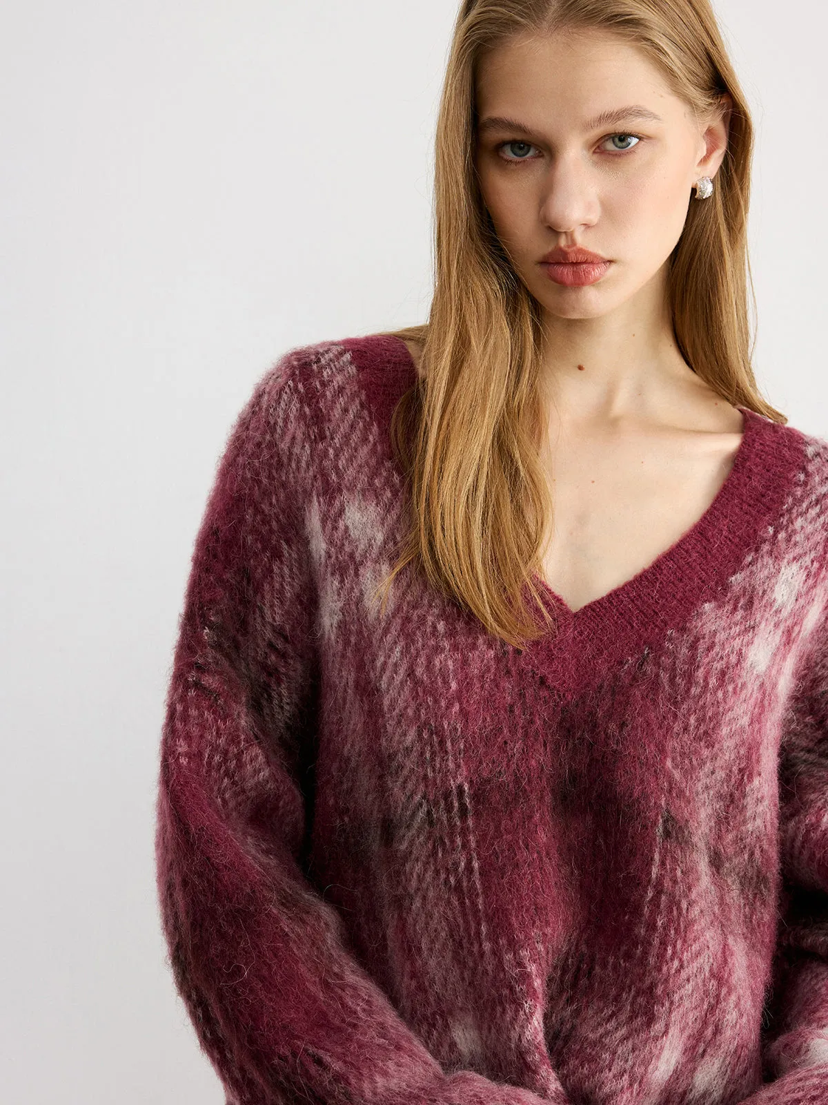 Plaid V-Neck Wool-Blend Sweater sold by COMMENSE product image thumbnail 2