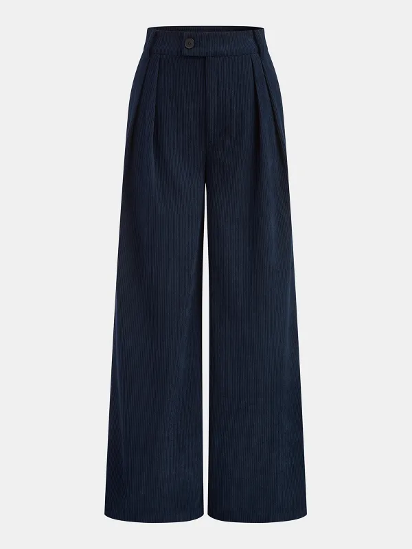 Corduroy Pleated Mid-Waist Wide-Leg Pants sold by COMMENSE