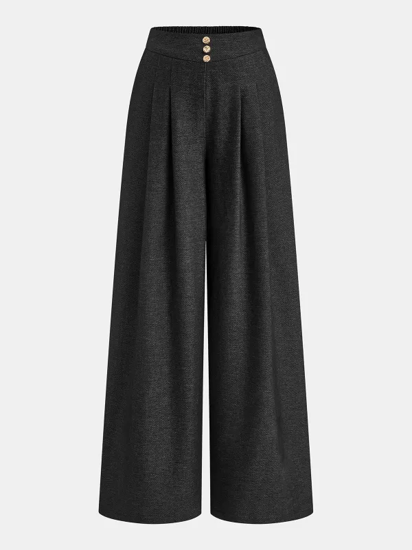Elastic Waist High-Waist Wide-Leg Pants sold by COMMENSE
