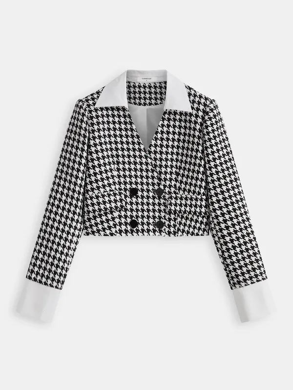 Contrast Collar Houndstooth Tweed Jacket sold by COMMENSE