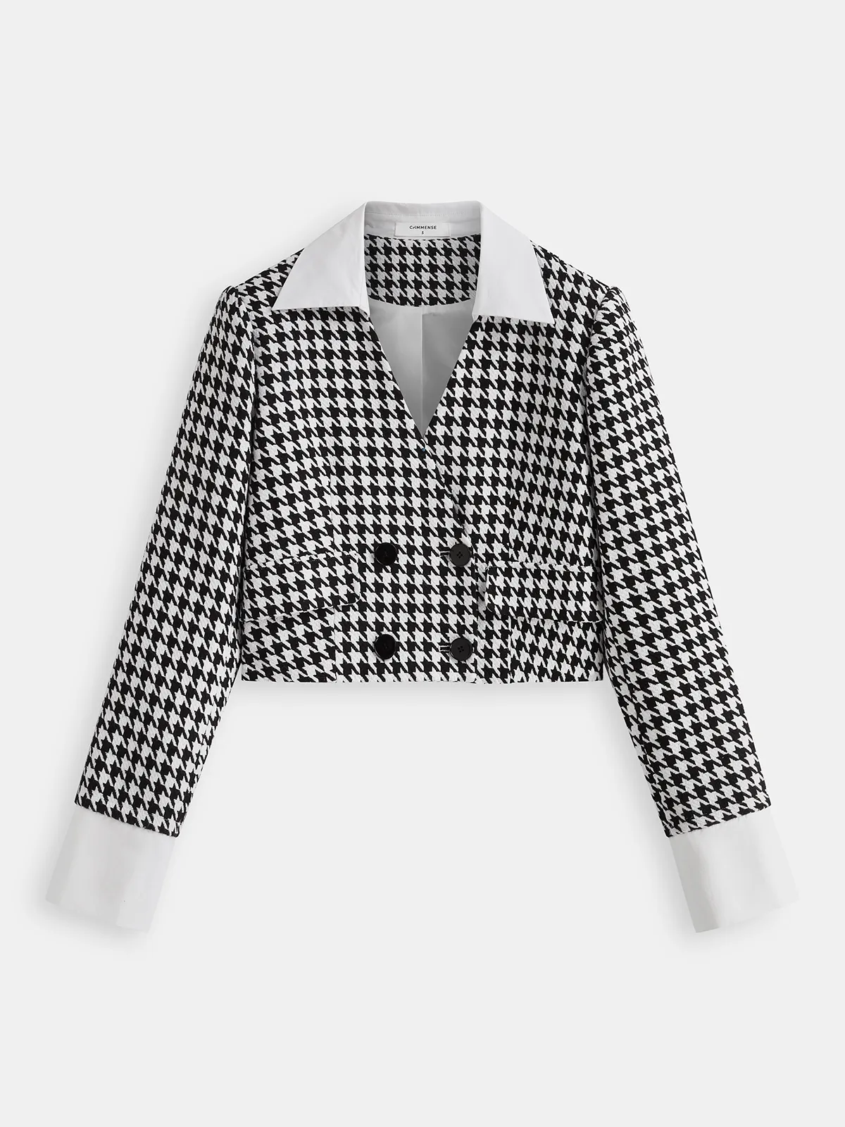 Contrast Collar Houndstooth Tweed Jacket sold by COMMENSE
