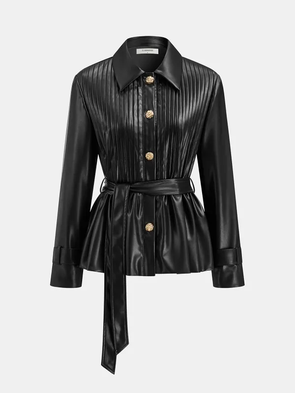 Belted Faux Leather Textured Jacket sold by COMMENSE