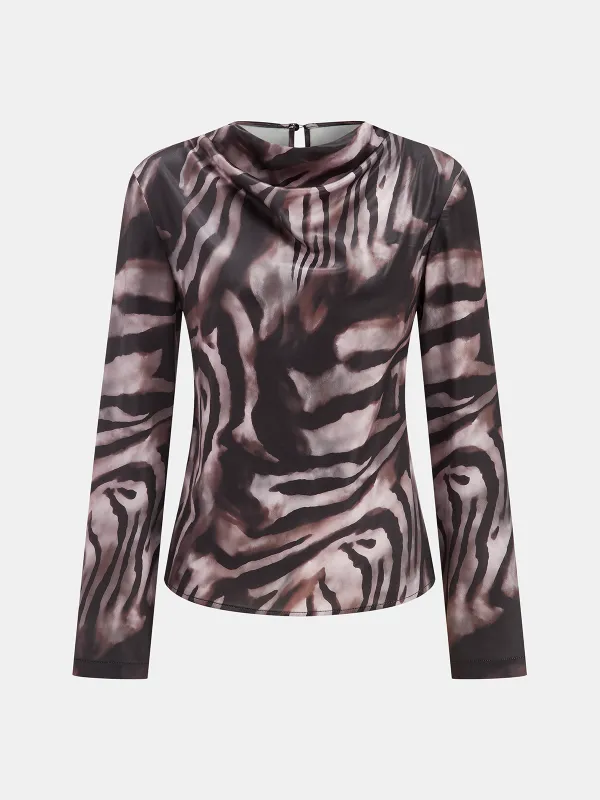 Zebra Print Cowl Neck Long-Sleeve Top sold by COMMENSE