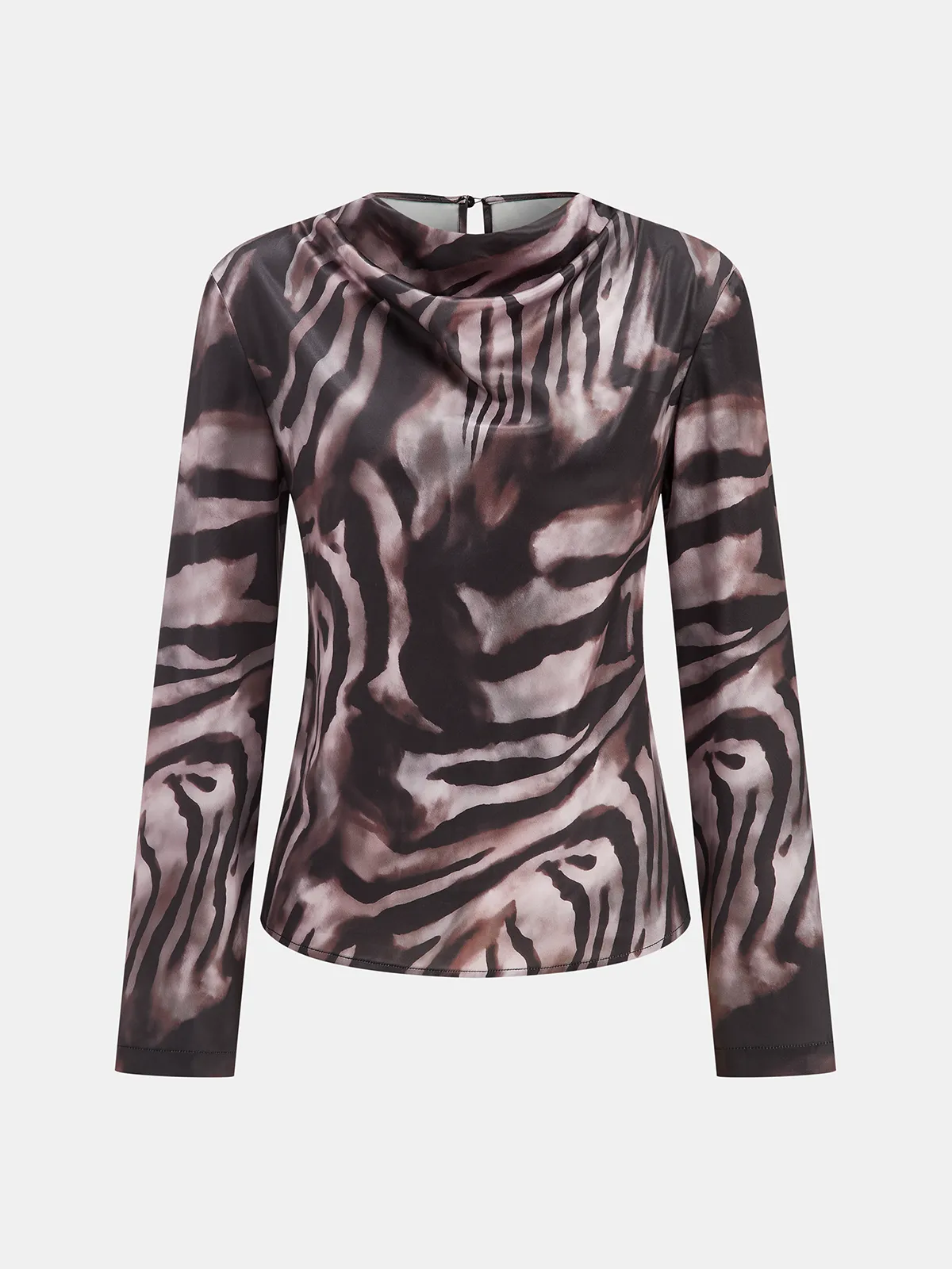 Zebra Print Cowl Neck Long-Sleeve Top sold by COMMENSE