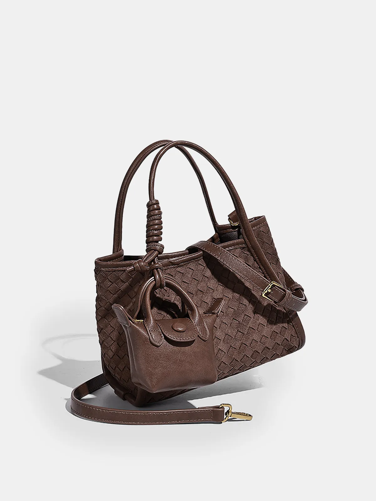 Woven Faux Leather Tote Bag with Mini Bag Charm sold by COMMENSE product image thumbnail 2