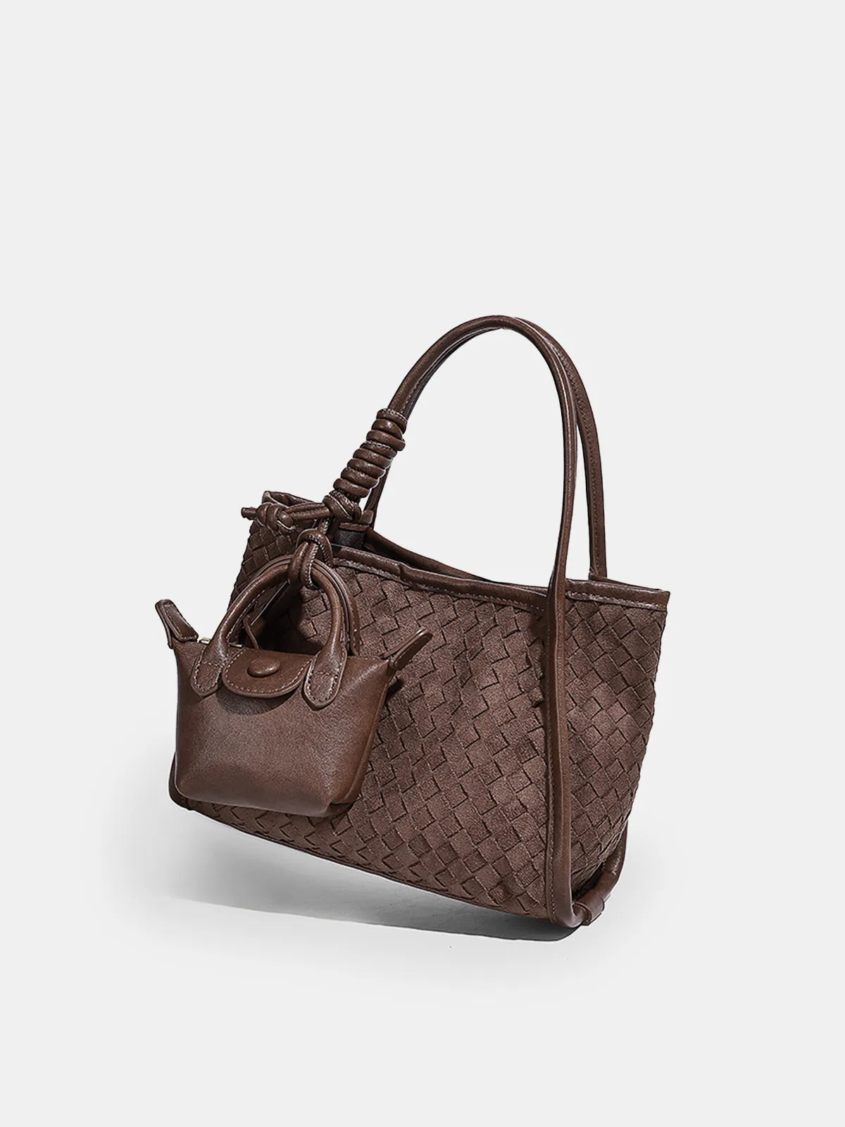 Woven Faux Leather Tote Bag with Mini Bag Charm sold by COMMENSE product image thumbnail 3