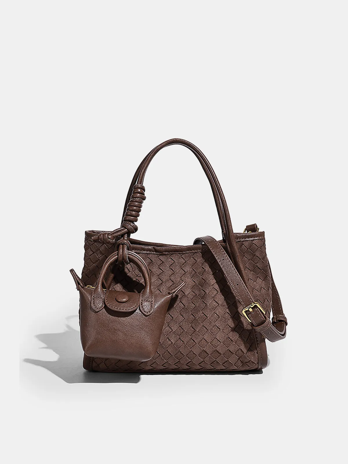 Woven Faux Leather Tote Bag with Mini Bag Charm sold by COMMENSE