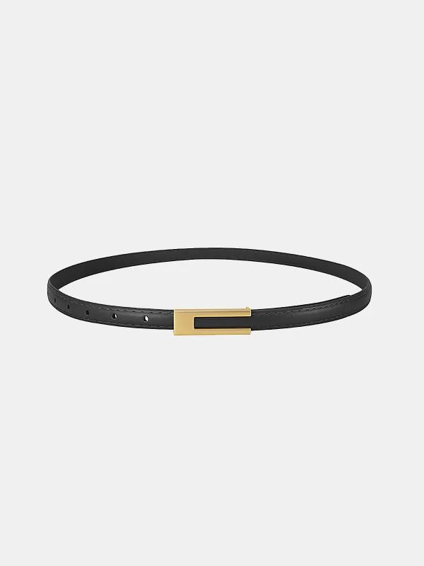 Golden Geometric Buckle PU Leather Thin Belt sold by COMMENSE