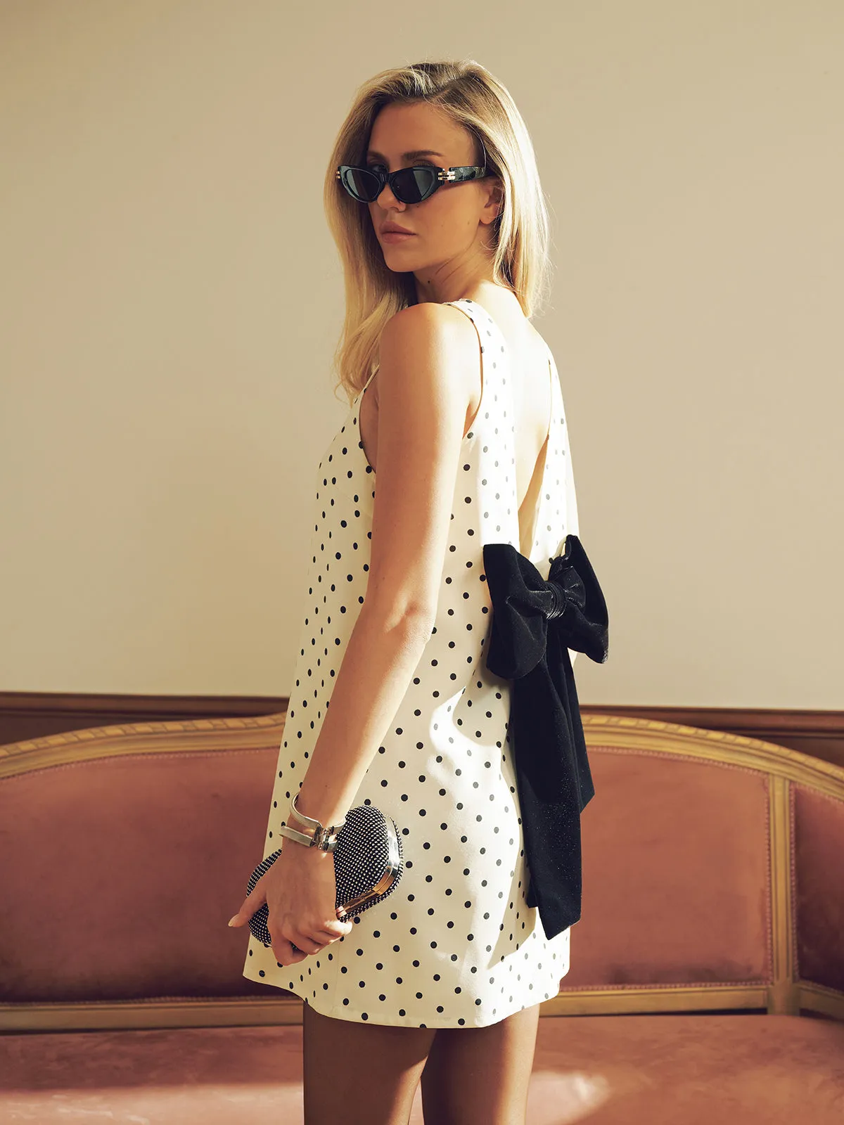 Polka Dot Mini Dress with Back Bow Detail sold by COMMENSE product image thumbnail 5