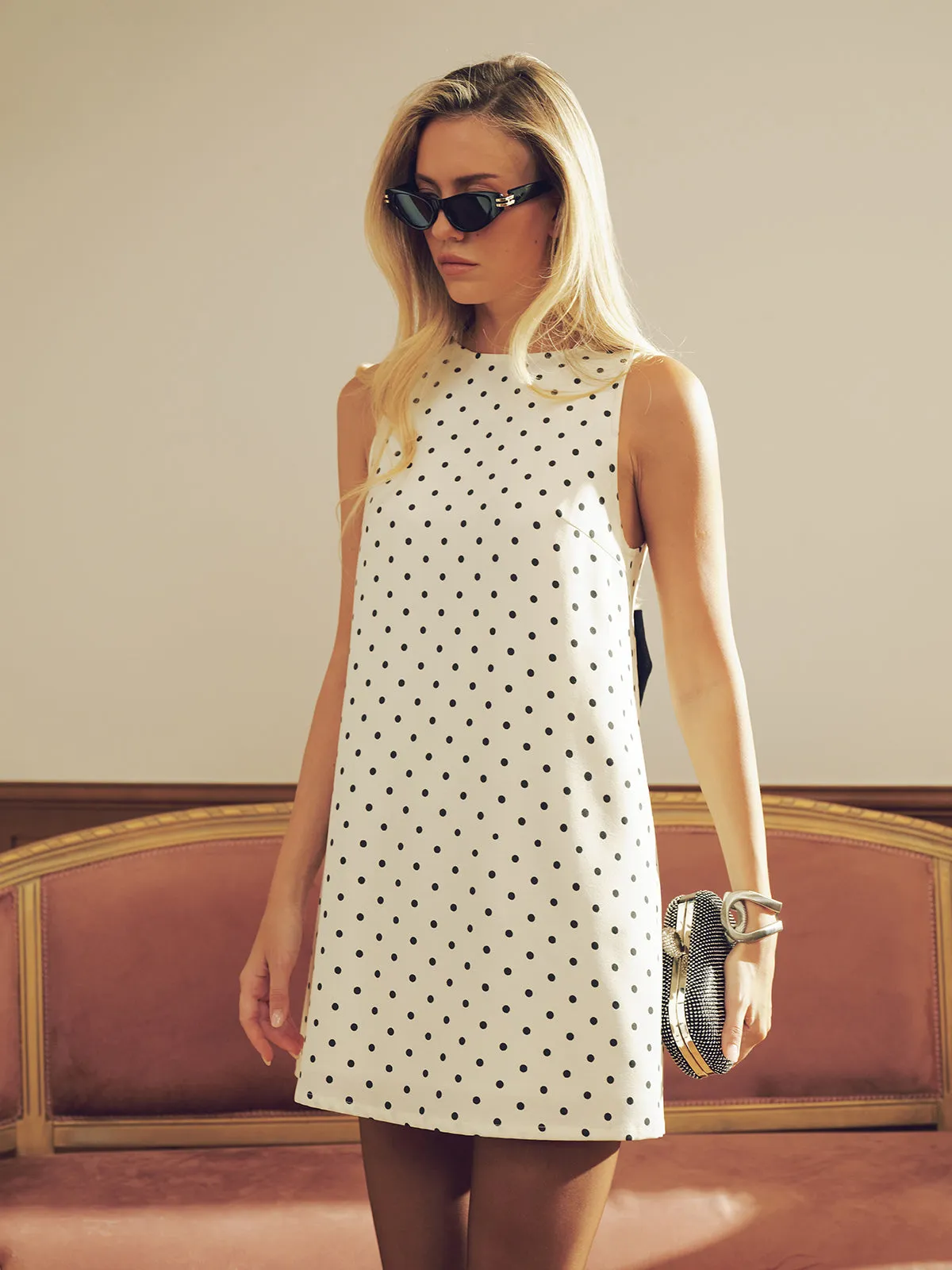 Polka Dot Mini Dress with Back Bow Detail sold by COMMENSE product image thumbnail 2