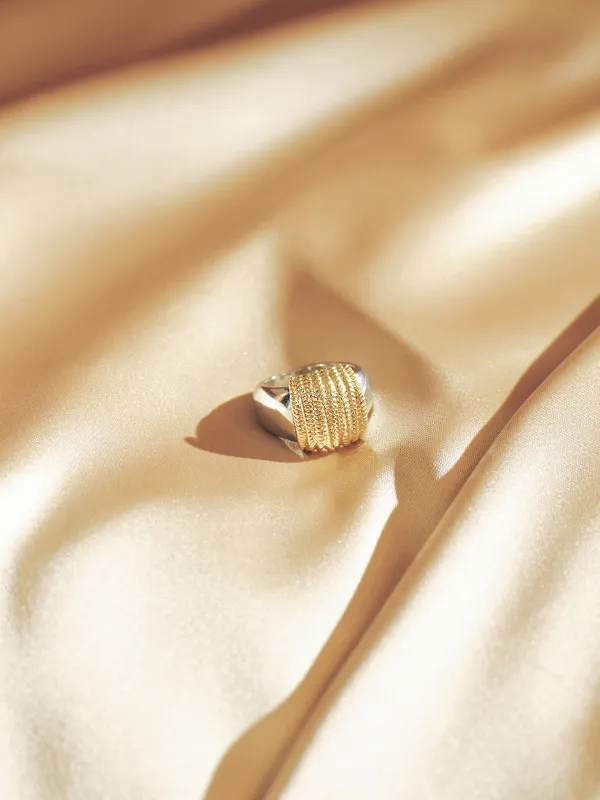 Two-Tone Textured Ring sold by COMMENSE