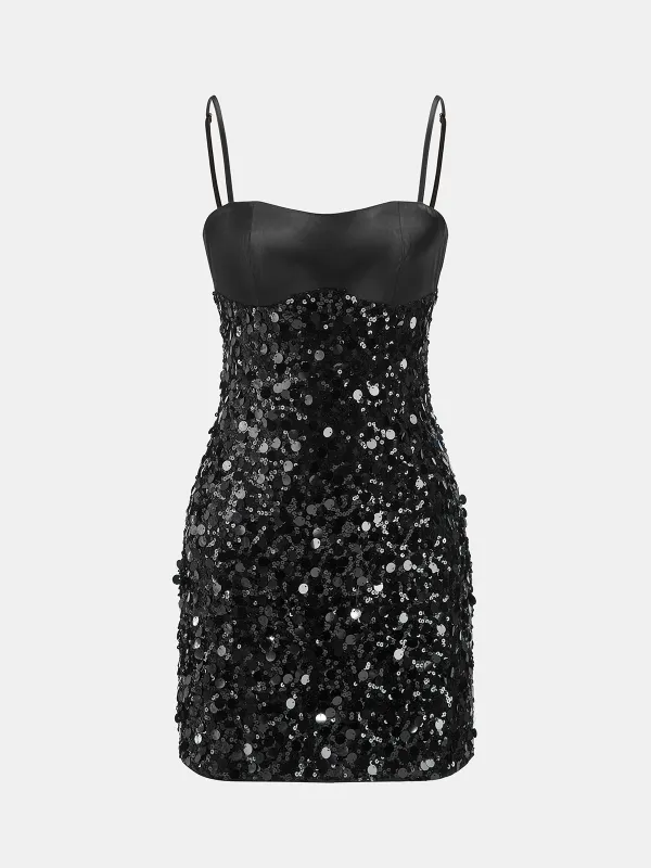Satin Panel Sequin Cami Mini Dress sold by COMMENSE