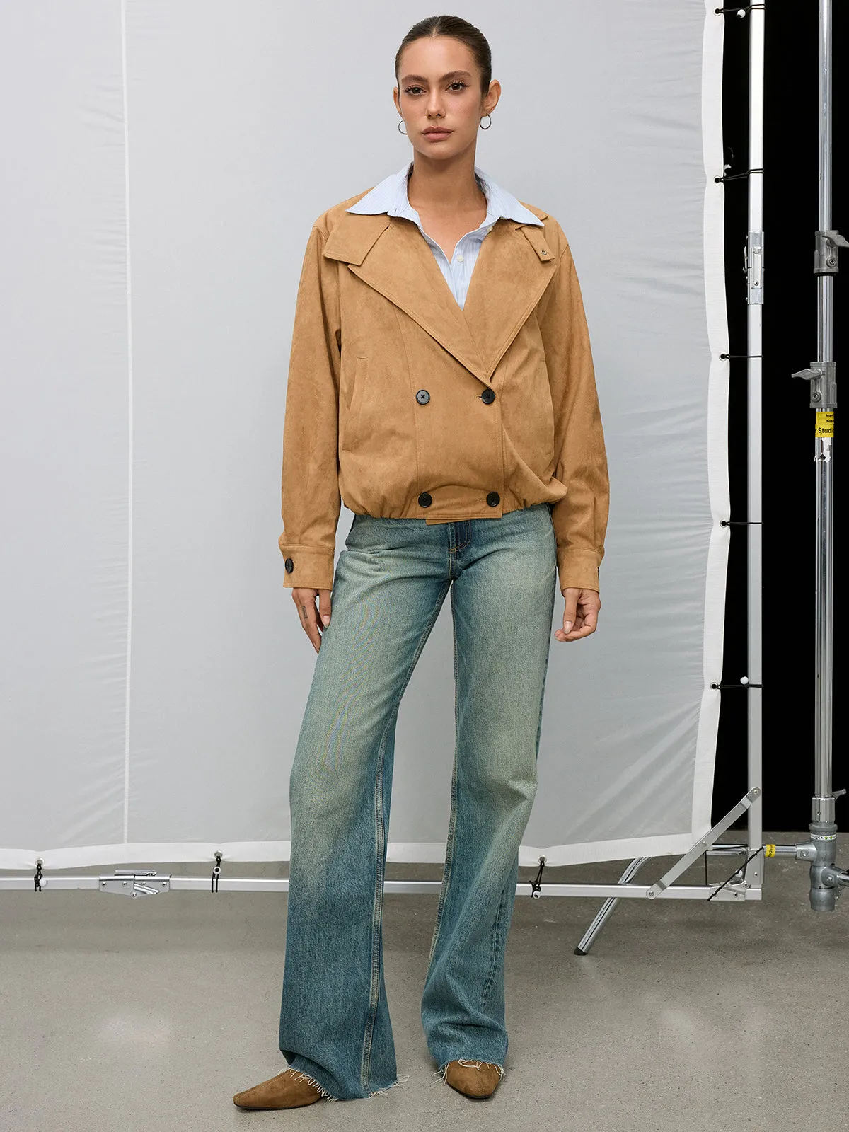 Double-Breasted Suede Effect Trench Coat sold by COMMENSE product image thumbnail 3