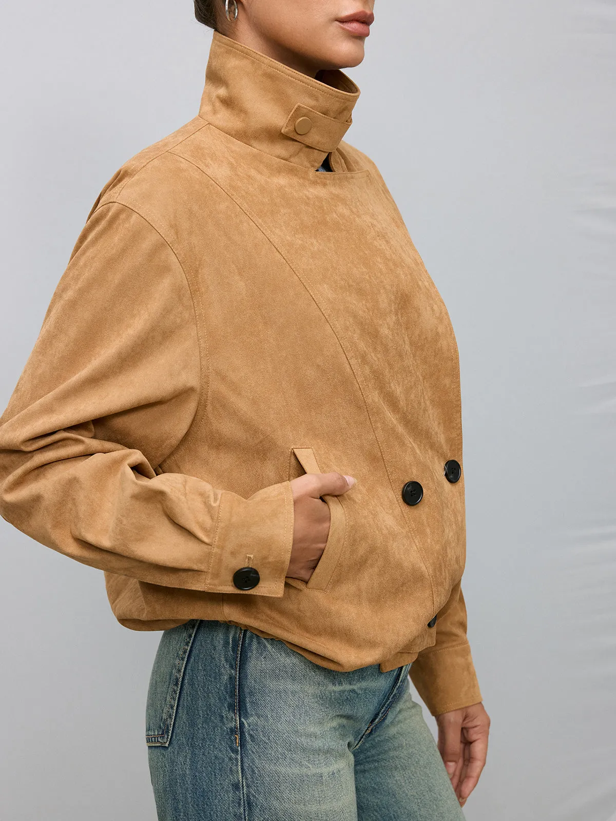 Double-Breasted Suede Effect Trench Coat sold by COMMENSE product image thumbnail 2
