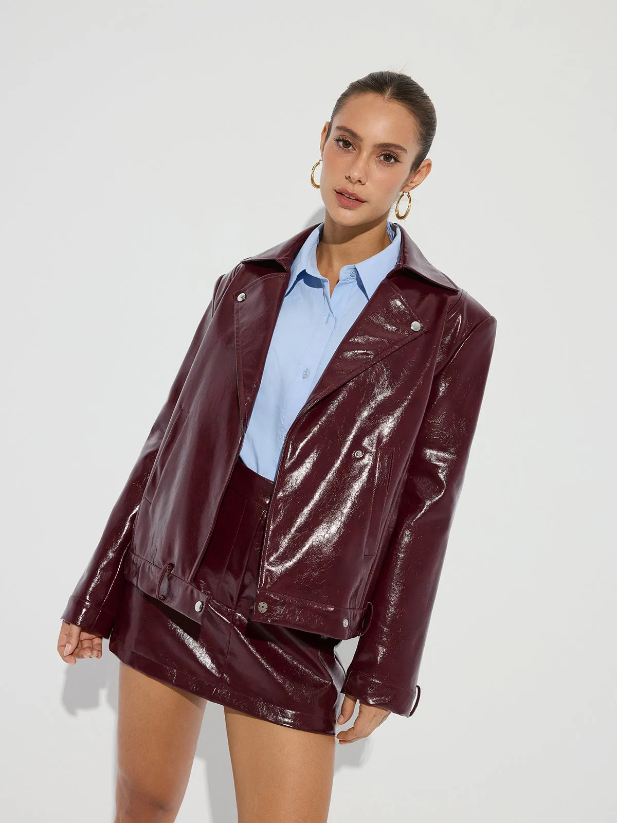 Lapel Faux Leather Jacket sold by COMMENSE product image thumbnail 2