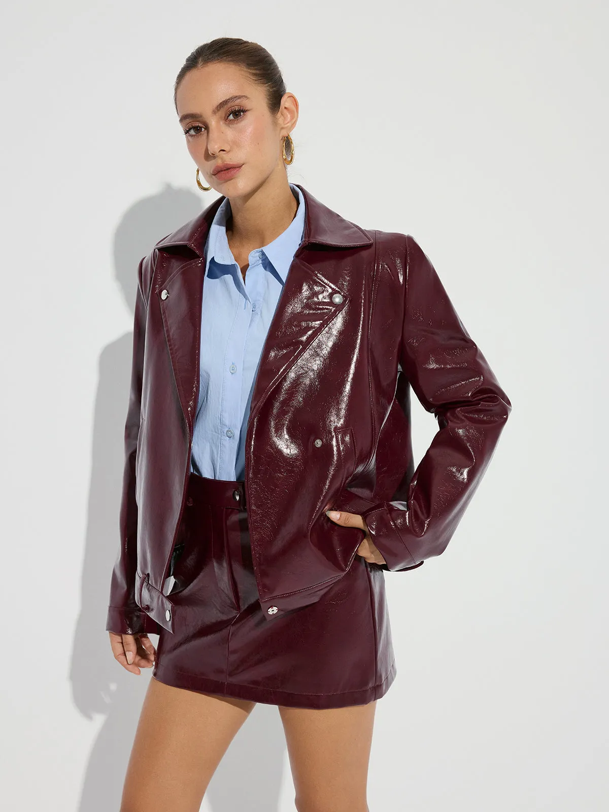 Lapel Faux Leather Jacket sold by COMMENSE product image thumbnail 5