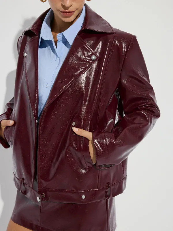 Lapel Faux Leather Jacket made by COMMENSE