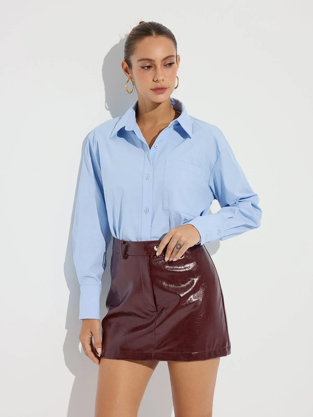 Collared Casual Long Sleeve Button-Down Shirt sold by COMMENSE