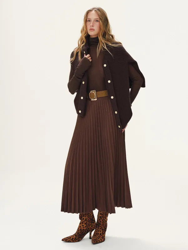 Belted Suede Effect Pleated Midi Skirt sold by COMMENSE