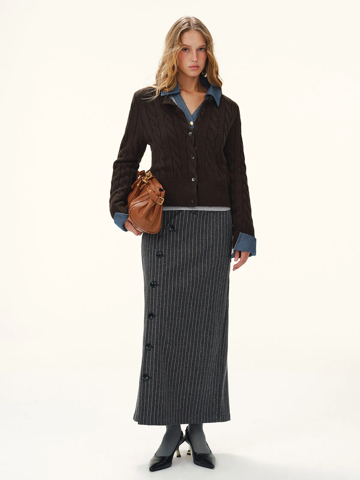 Button-Front Cable-Knit Cardigan sold by COMMENSE product image thumbnail 2